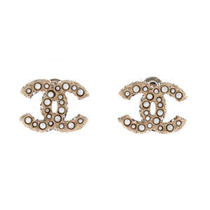 Chanel CC Stud Earrings Metal with Faux Pearls